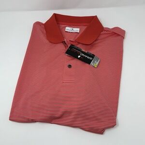 NWT Men's Red Grand Slam Striped Polo Shirt. 2XL. 100% Polyester. Short Sleeve.